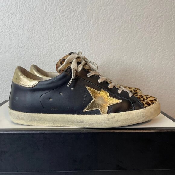 Golden Goose Superstar Black Leopard Leather Low Top Sneakers Women's 39 EU/9 US - Picture 3 of 12